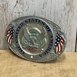 The‎ United States of America Belt Buckle 1986 Mens Patriotic Goldtone Center